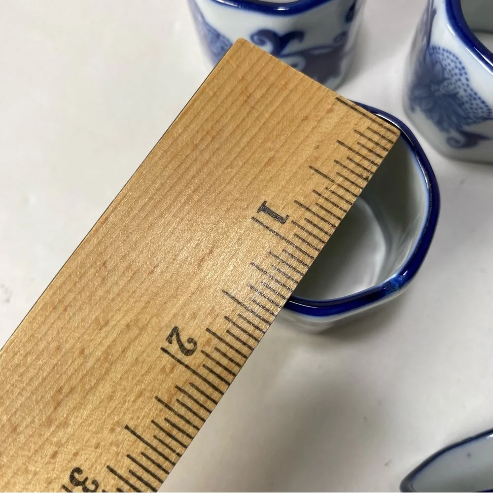 4x Pier 1 Mandarin Blue White Porcelain Napkin Ring Holders